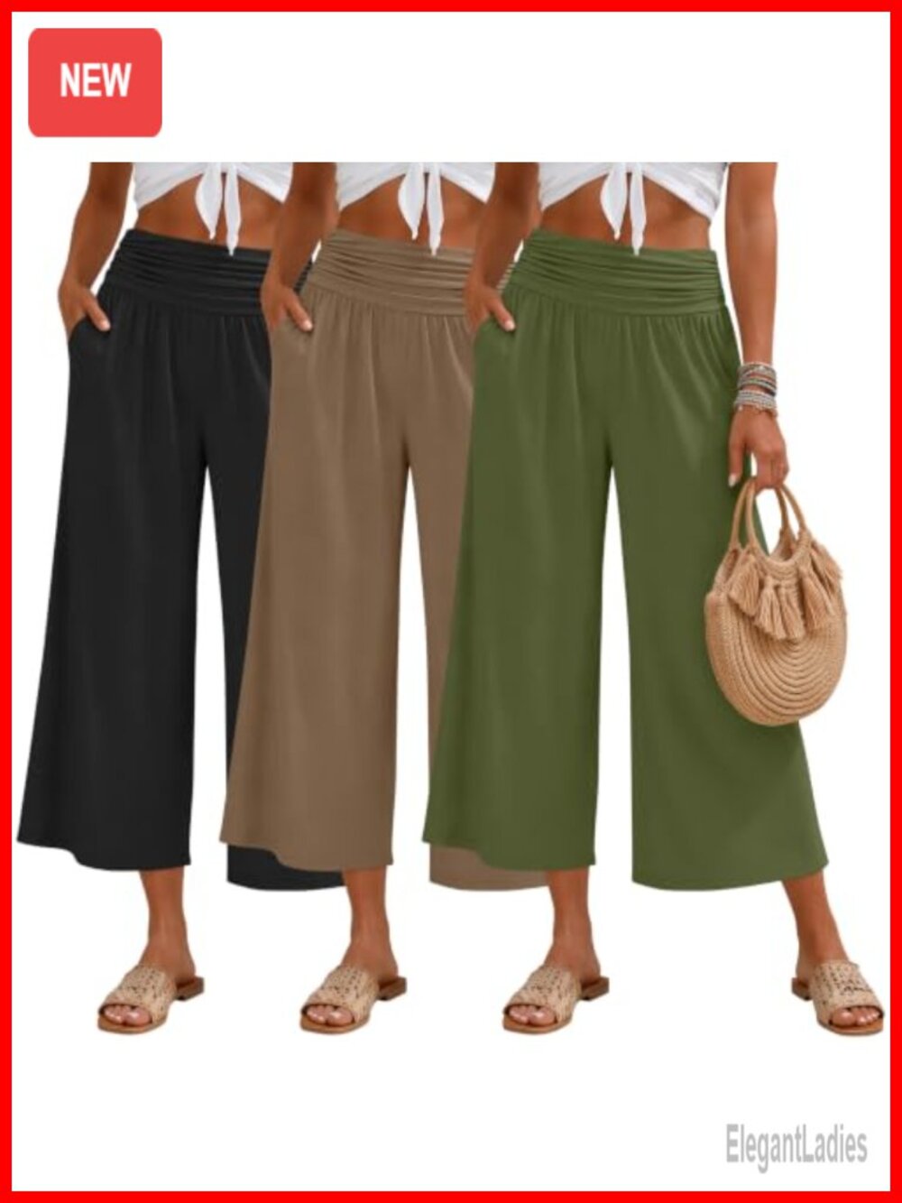 Womens Wide Leg Capri Sweatpants 3 Pack High Waist Yoga Pants with Pockets